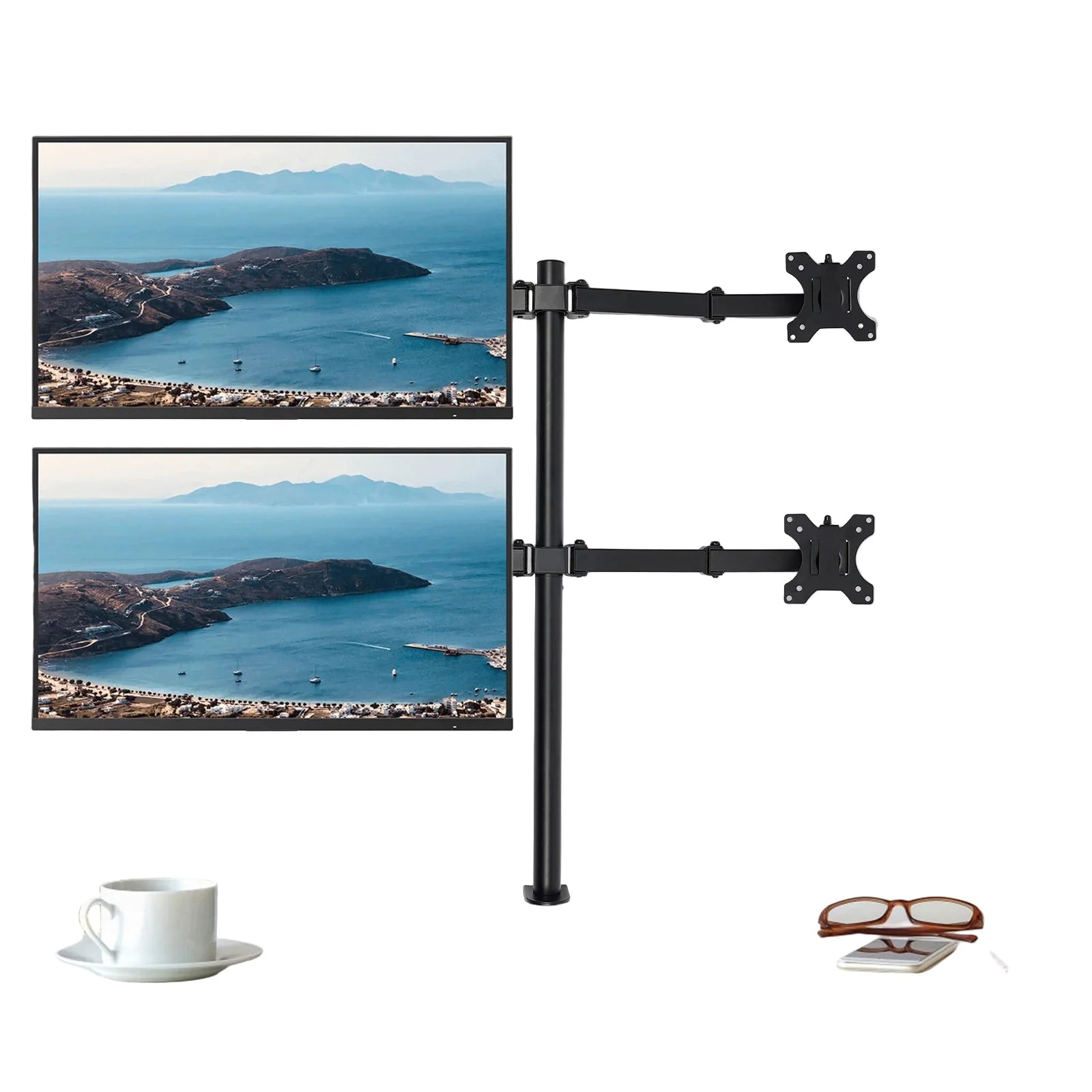 4-fach Monitor Tischhalterung mit drehbaren Armen – Höhenverstellbare Bildschirmhalterung für 10–27 Zoll, Schwarz