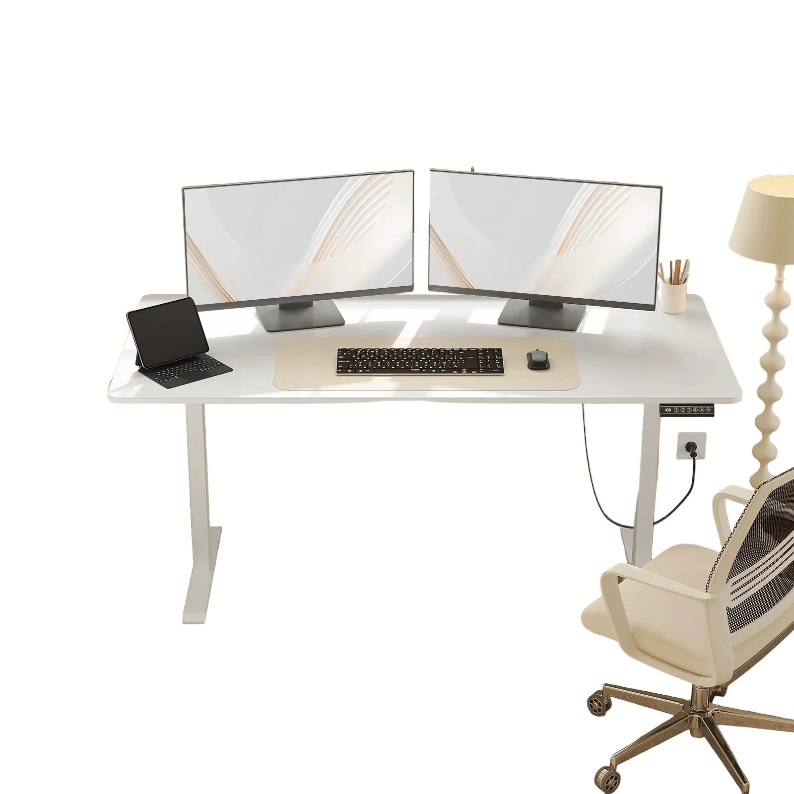 Elektrisch höhenverstellbarer Computertisch – Ergonomischer Arbeitstisch mit USB-Anschluss und Speichersteuerung, Weiß