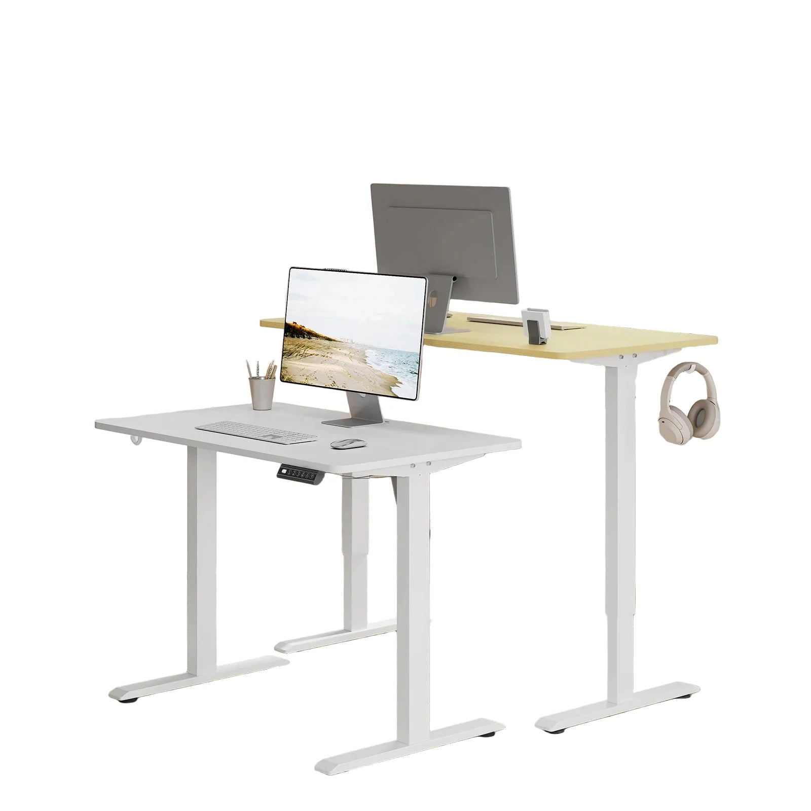 Elektrisch höhenverstellbarer Computertisch – Ergonomischer Arbeitstisch mit USB-Anschluss und Speichersteuerung, Weiß