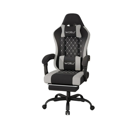 Gaming-Stuhl mit Fußstütze – Drehbarer Computerstuhl mit Kopfstütze und Kissen, 70 × 70 × 127 cm