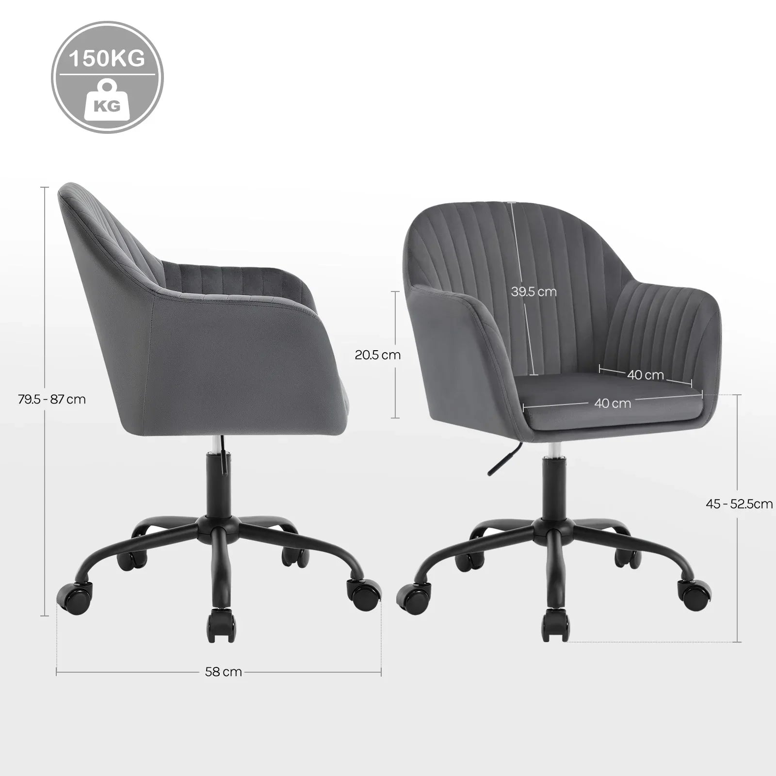 Bürostuhl aus Samt – Höhenverstellbarer Drehstuhl mit gepolstertem Sitz und Rollen