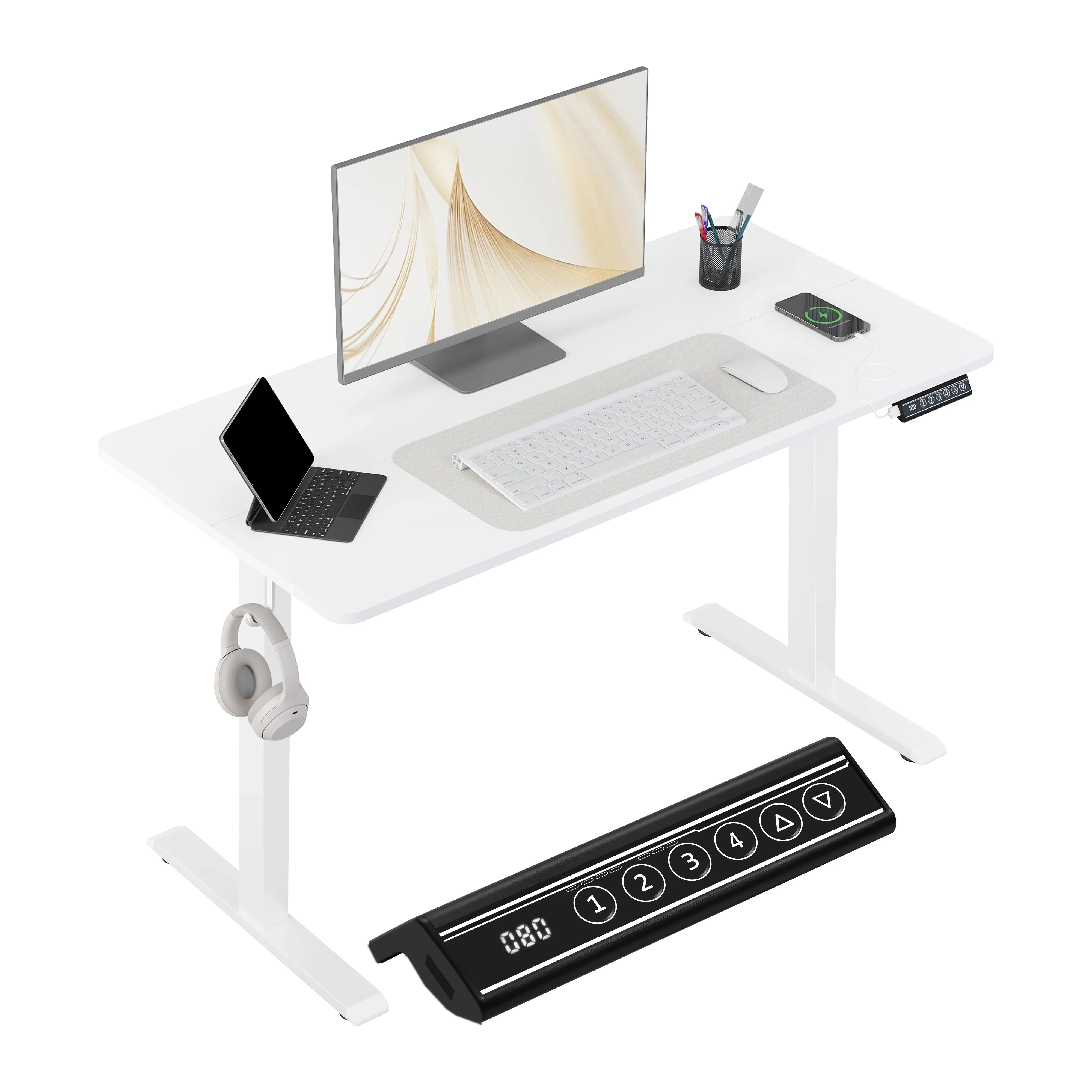 Elektrisch höhenverstellbarer Computertisch – Ergonomischer Arbeitstisch mit USB-Anschluss und Speichersteuerung, Weiß